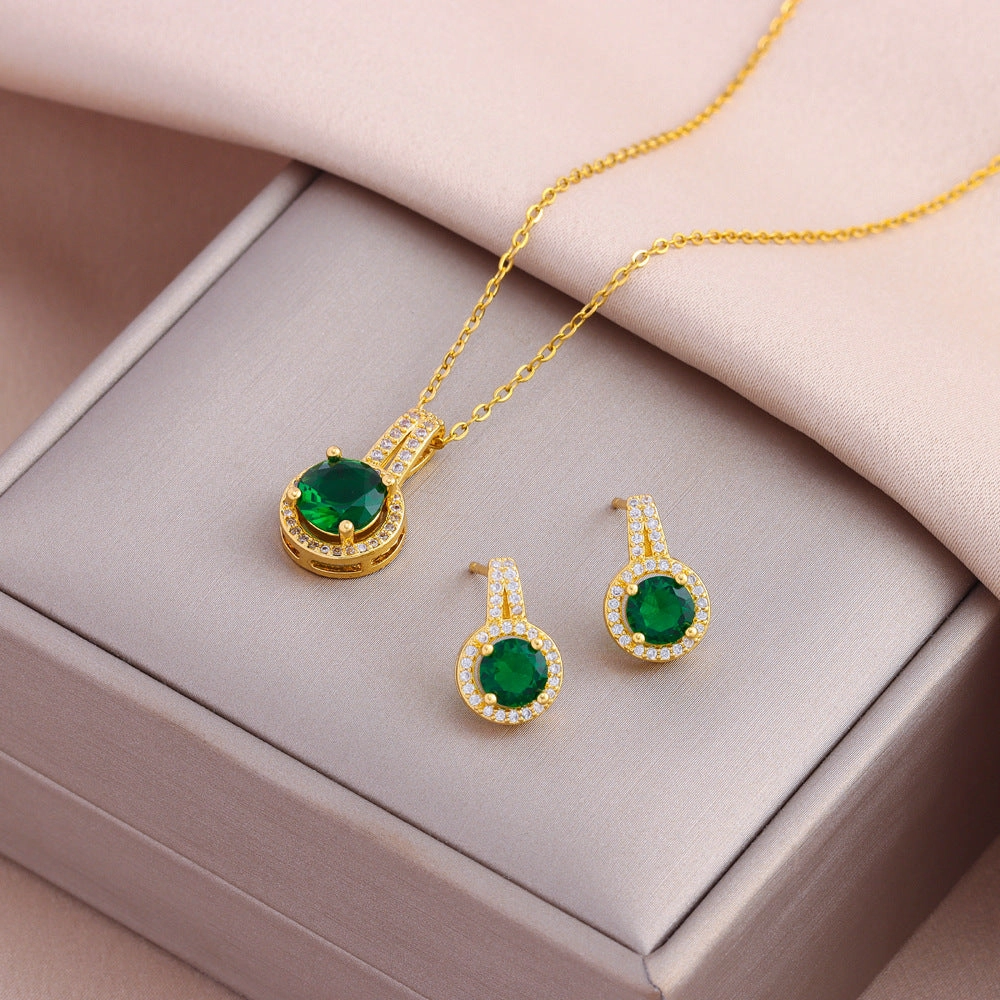 Wholesale Titanium Steel Zircon Earring Necklace Set