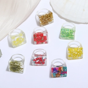 Wholesale Transparent Design Fruit Series Square Resin Ring