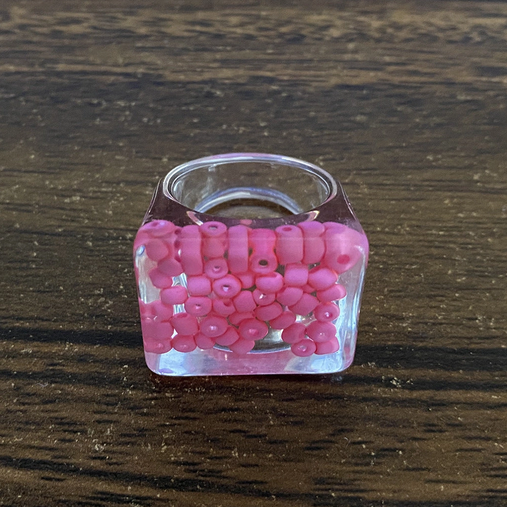 Wholesale Transparent Design Fruit Series Square Resin Ring