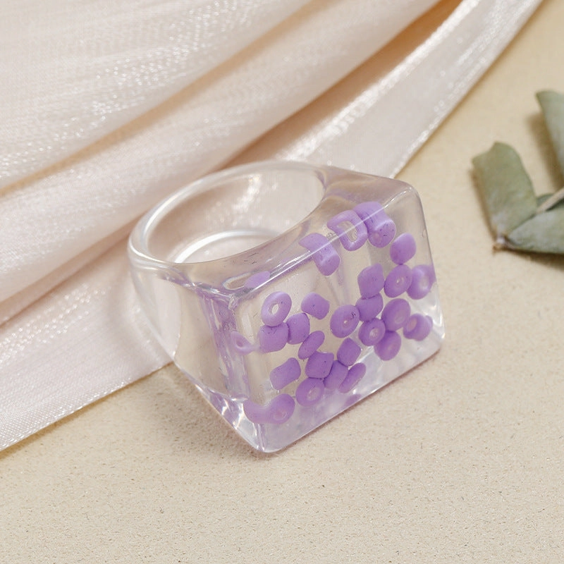 Wholesale Transparent Design Fruit Series Square Resin Ring