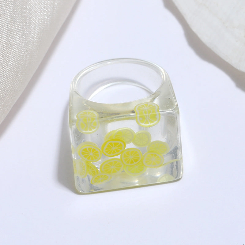 Wholesale Transparent Design Fruit Series Square Resin Ring