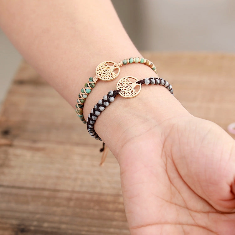 Wholesale Tree of Life Natural Stone Beaded Handwoven Bracelet