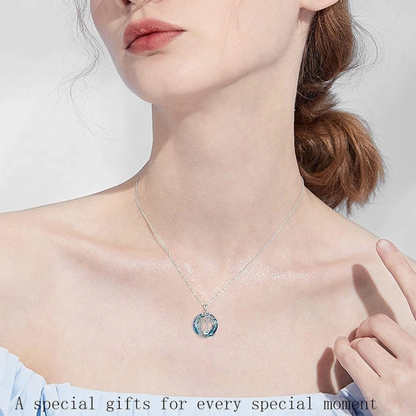 Wholesale Tree of Life Round Blue Austrian Crystal Necklace
