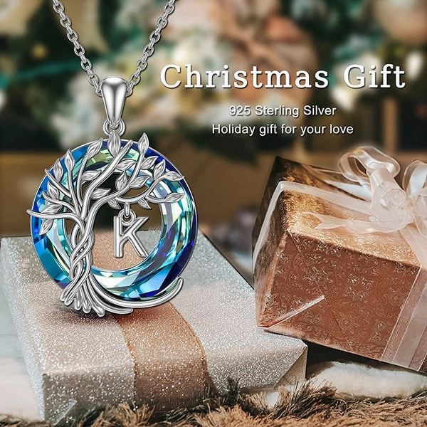 Wholesale Tree of Life Round Blue Austrian Crystal Necklace