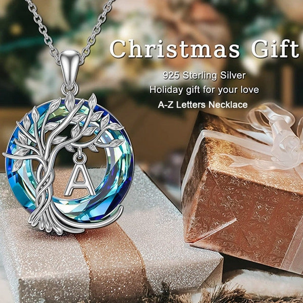 Wholesale Tree of Life Round Blue Austrian Crystal Necklace