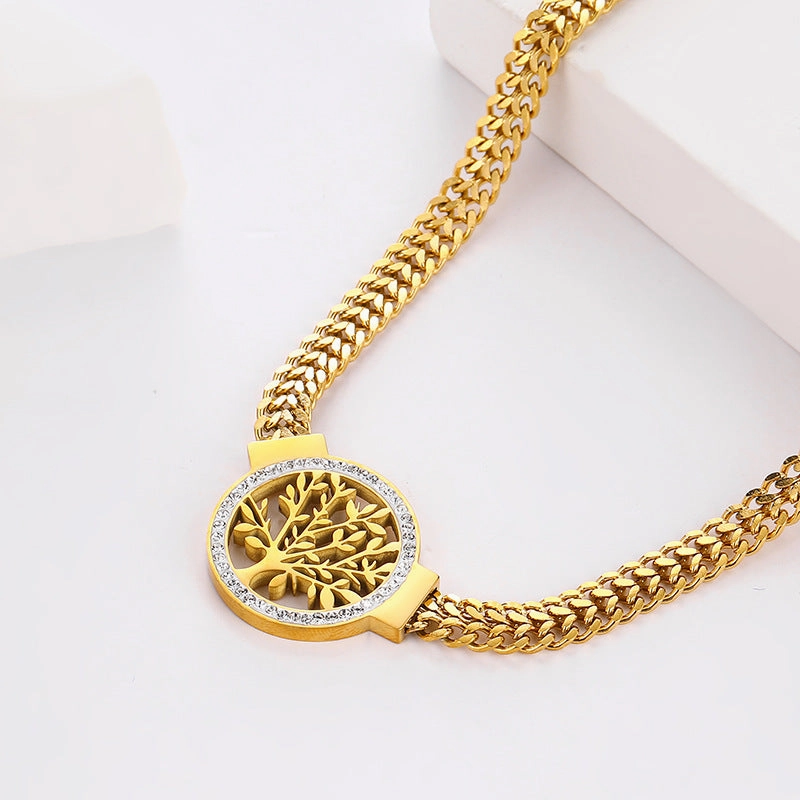 Wholesale Tree of Life Stainless Steel Double Layer Necklace