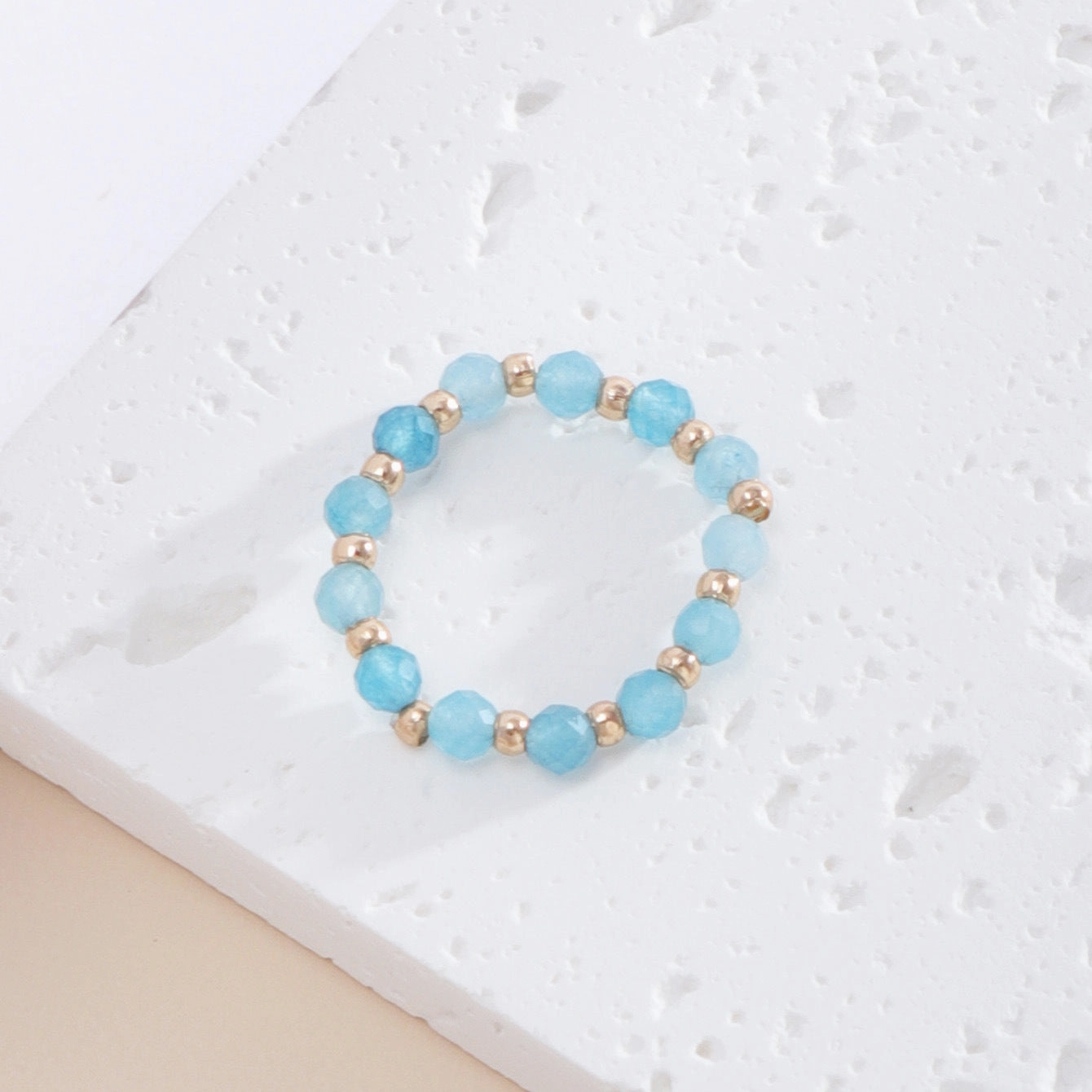 Wholesale Trendy Natural Tourmaline Faceted Beaded Stretch Line Statement Ring