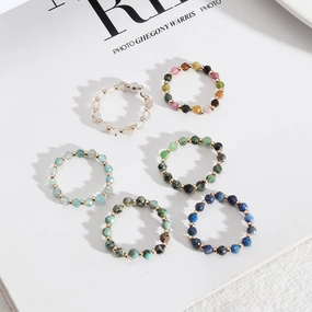 Wholesale Trendy Natural Tourmaline Faceted Beaded Stretch Line Statement Ring
