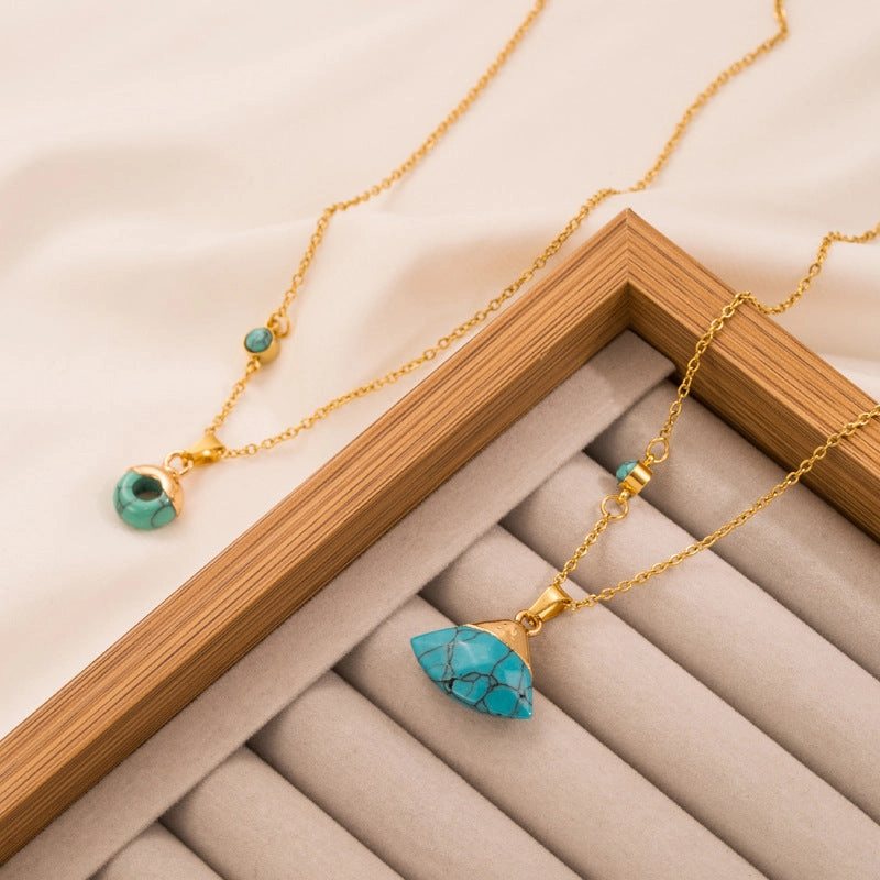 Wholesale Trendy Stainless Steel Retro Turquoise Titanium Steel Clavicle Chain