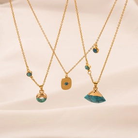 Wholesale Trendy Stainless Steel Retro Turquoise Titanium Steel Clavicle Chain