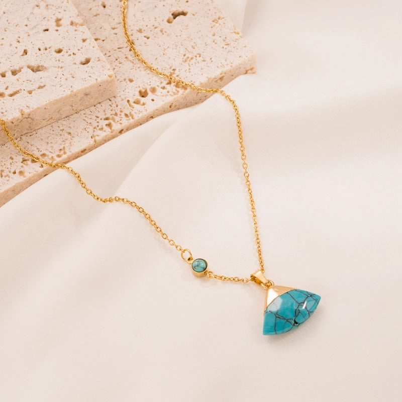 Wholesale Trendy Stainless Steel Retro Turquoise Titanium Steel Clavicle Chain