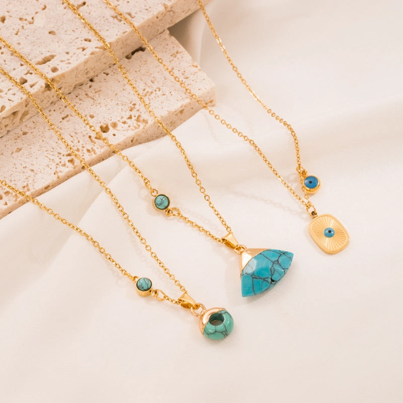 Wholesale Trendy Stainless Steel Retro Turquoise Titanium Steel Clavicle Chain