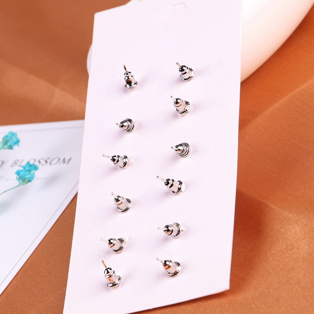Wholesale Triangle Gems Alloy Ear Studs 6 Pairs
