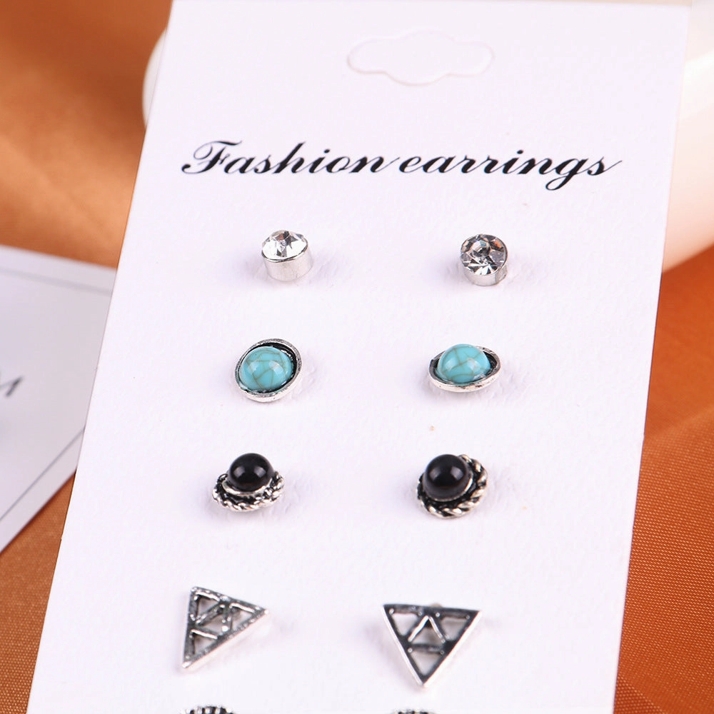 Wholesale Triangle Gems Alloy Ear Studs 6 Pairs