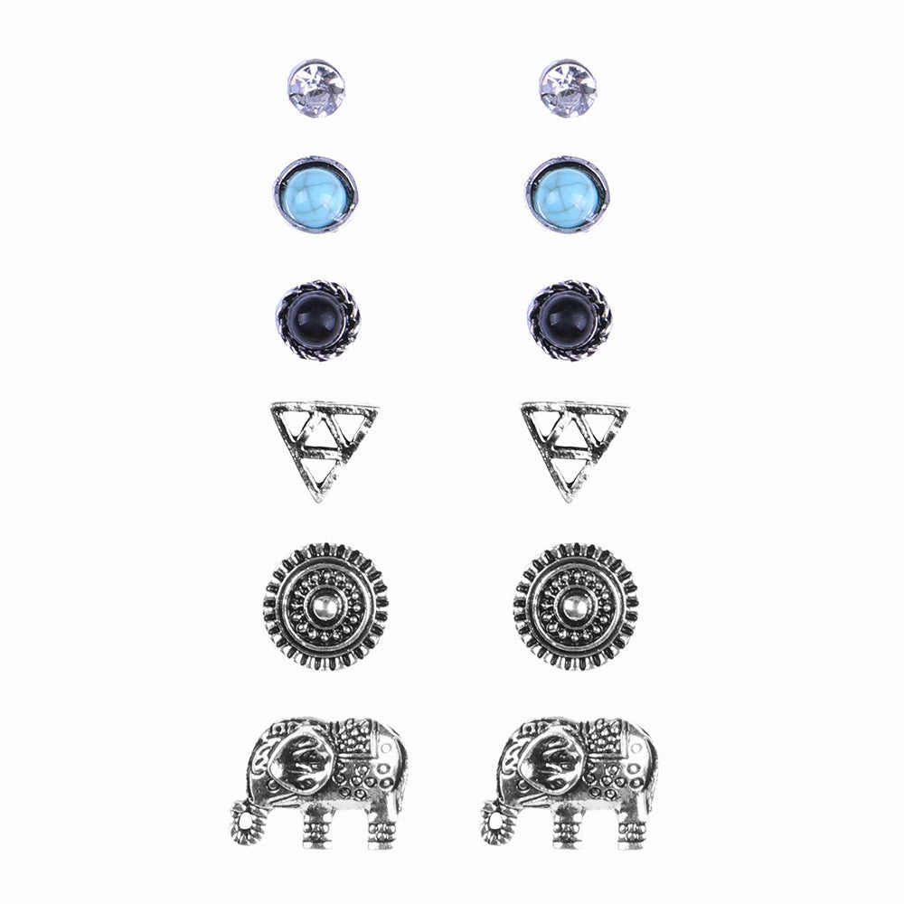 Wholesale Triangle Gems Alloy Ear Studs 6 Pairs