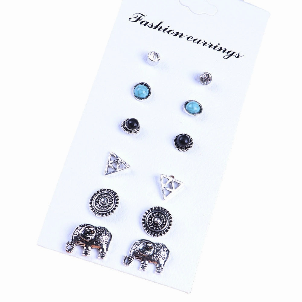 Wholesale Triangle Gems Alloy Ear Studs 6 Pairs