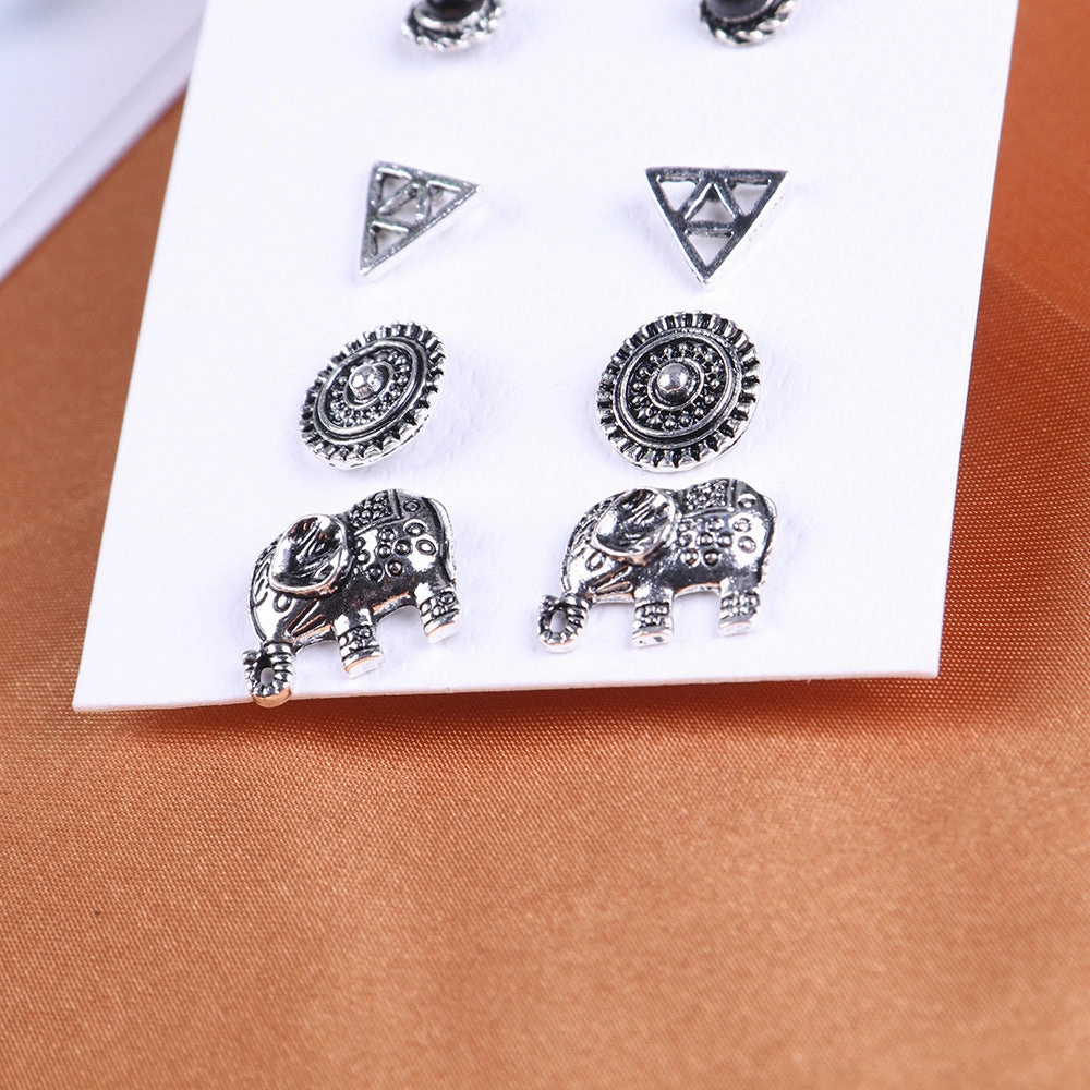 Wholesale Triangle Gems Alloy Ear Studs 6 Pairs