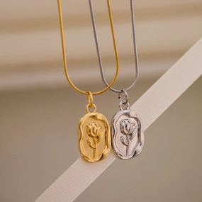 Wholesale Tulip necklace titanium steel 18k gold plated rose pendant