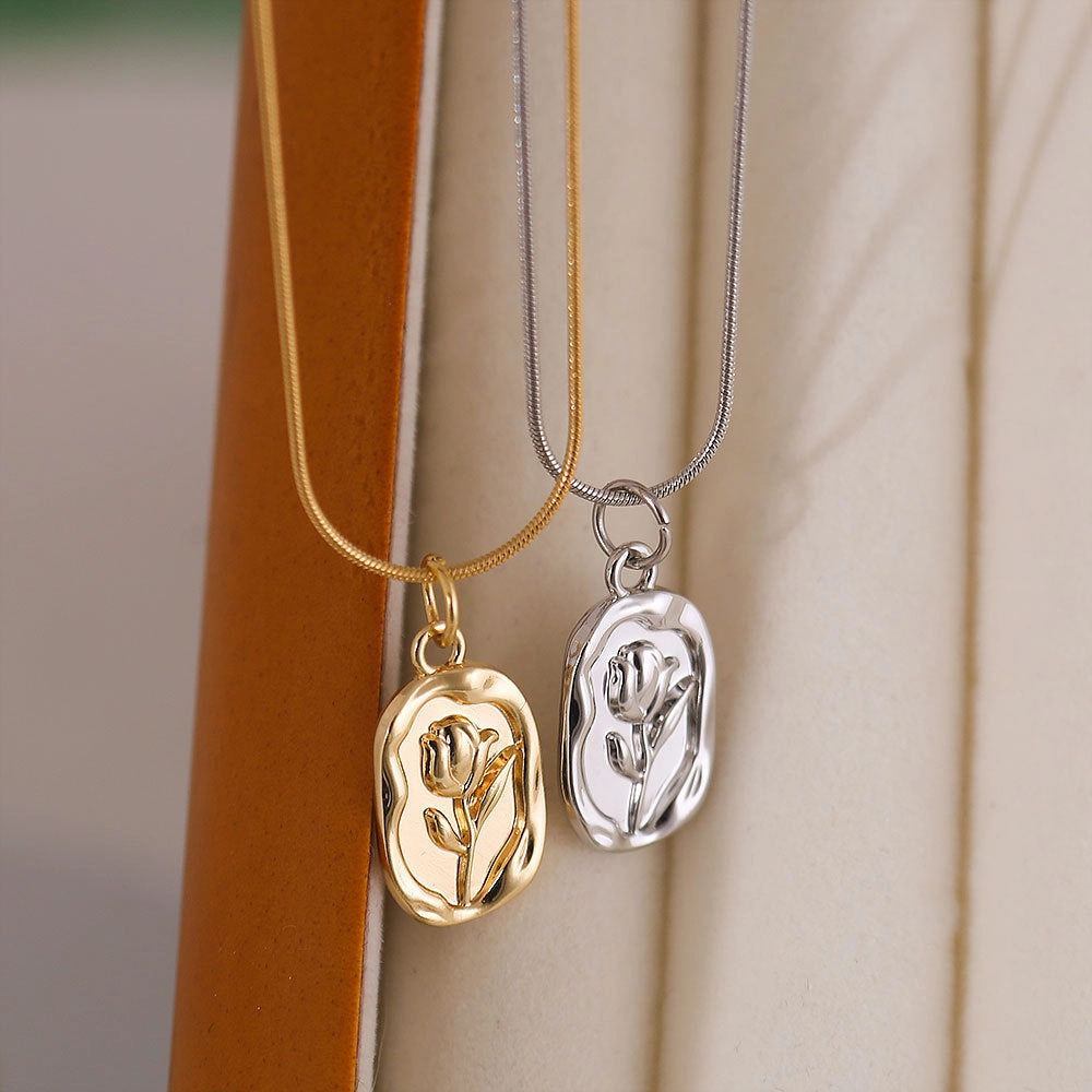 Wholesale Tulip necklace titanium steel 18k gold plated rose pendant