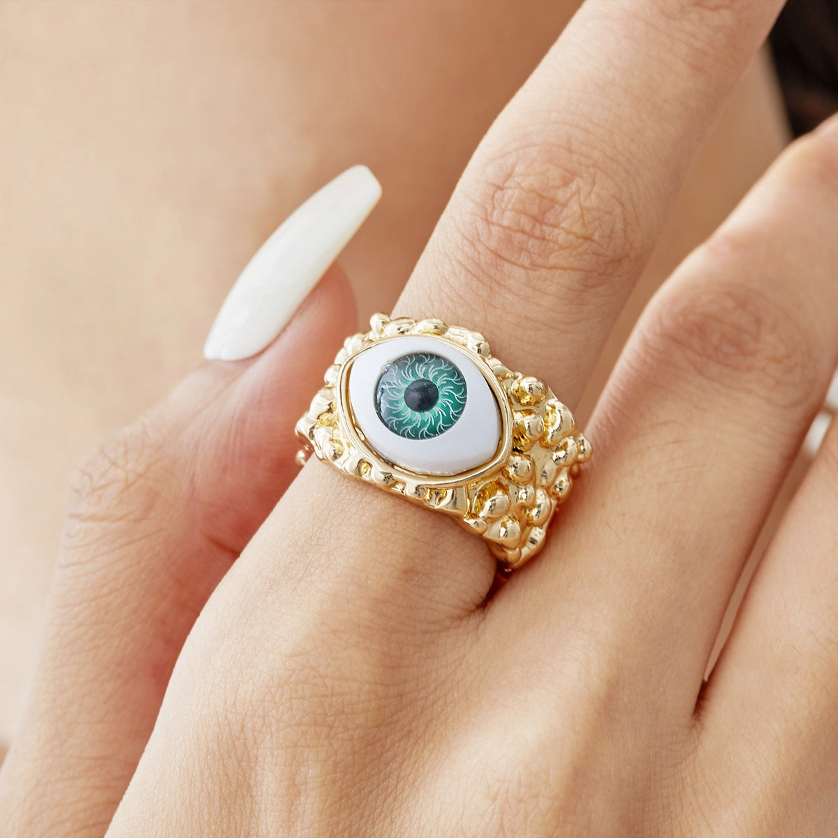 Wholesale Turkish Pattern Blue Eye Open Adjustable Ring
