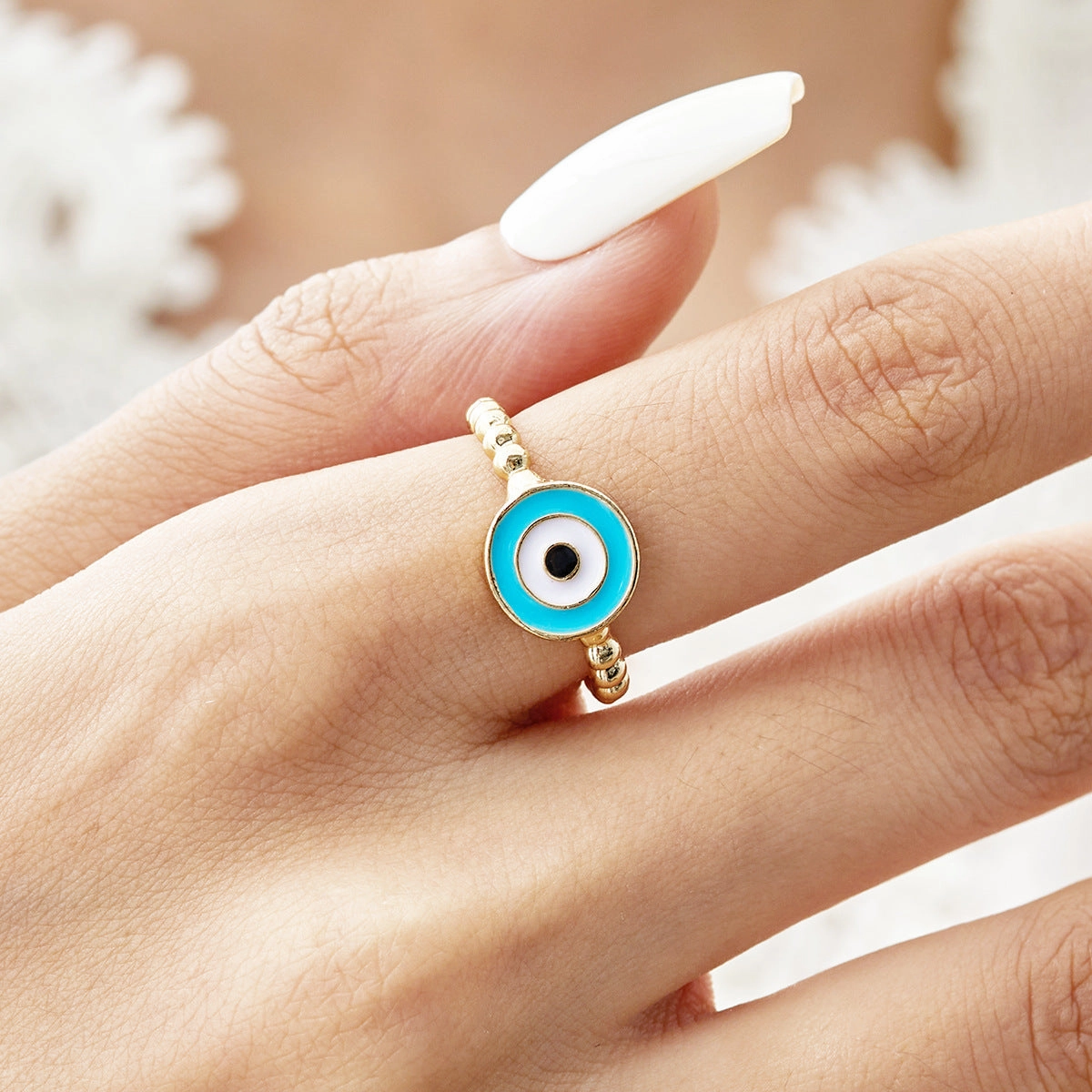 Wholesale Turkish Pattern Blue Eye Open Adjustable Ring