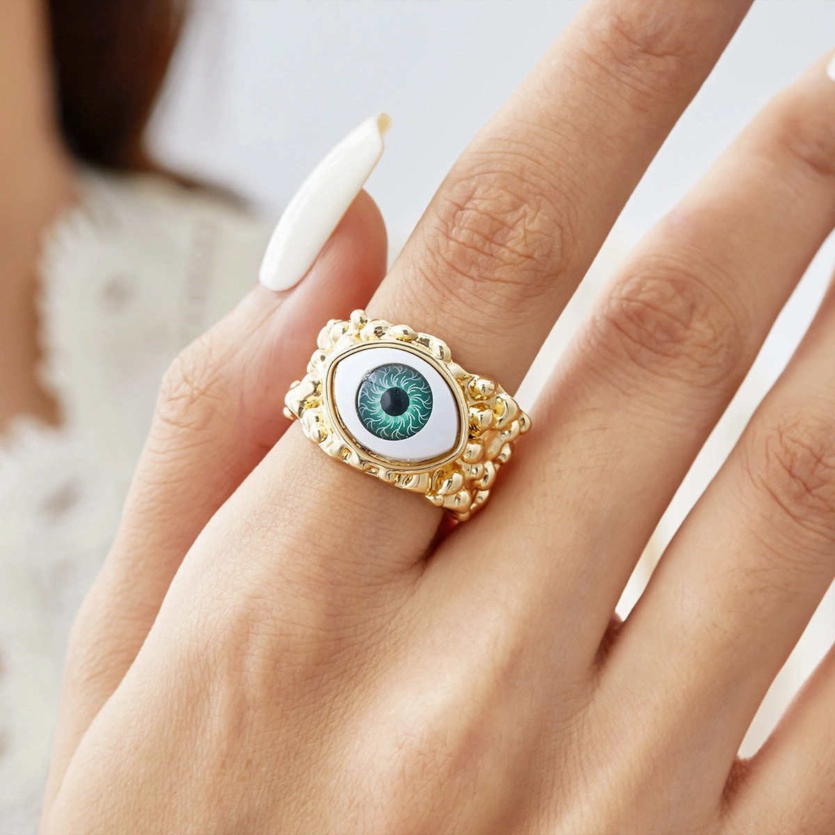 Wholesale Turkish Pattern Blue Eye Open Adjustable Ring