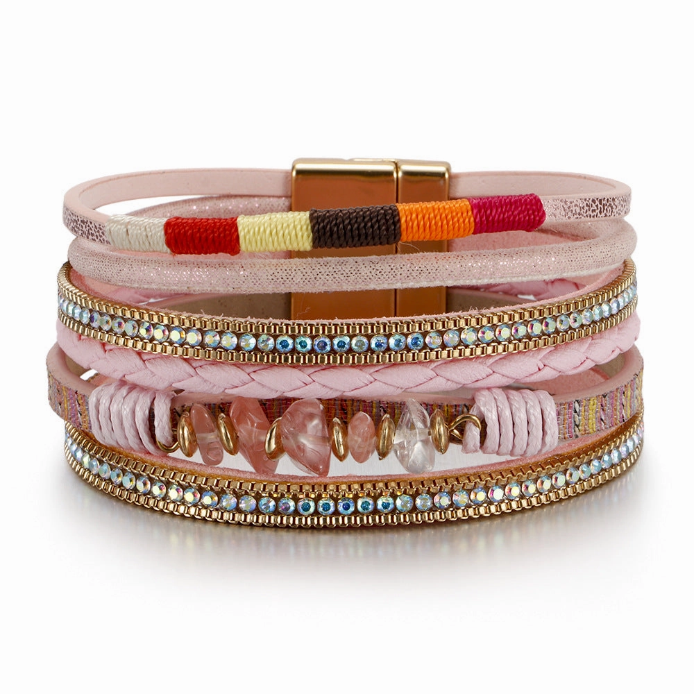 Wholesale Turquoise Bohemian Colorful Rope Woven Multilayer Leather Bracelets