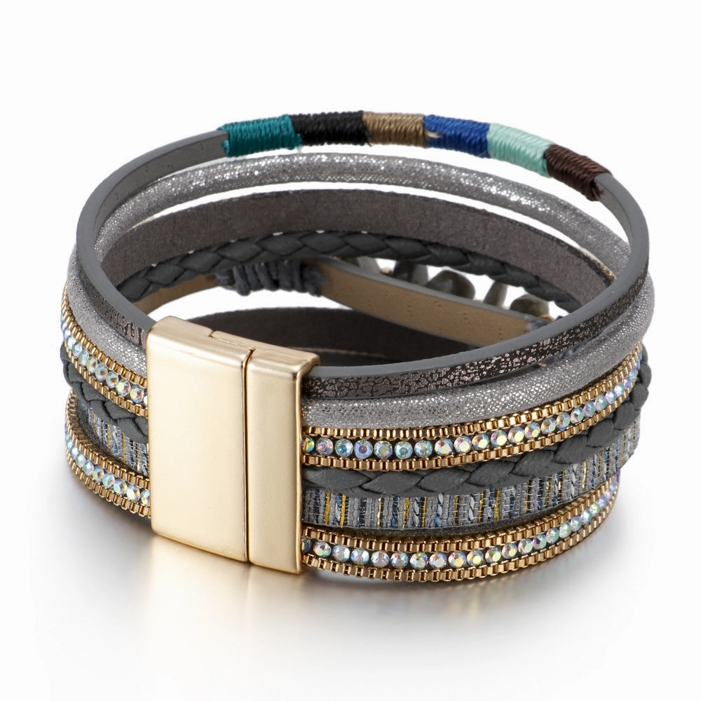 Wholesale Turquoise Bohemian Colorful Rope Woven Multilayer Leather Bracelets
