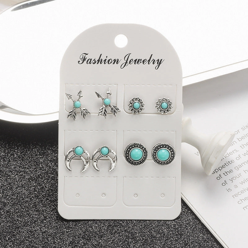Wholesale Turquoise Bohemian Owl Dream Catcher Feather Alloy Earrings