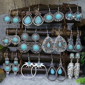 Wholesale Turquoise Bohemian Tassel Geometric Alloy Vintage Earrings