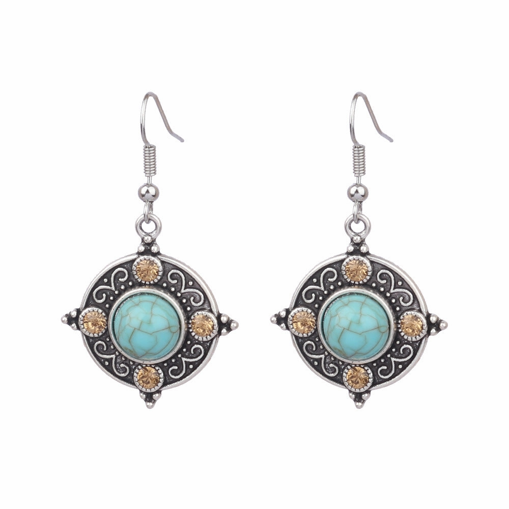 Wholesale Turquoise Bohemian Tassel Geometric Alloy Vintage Earrings