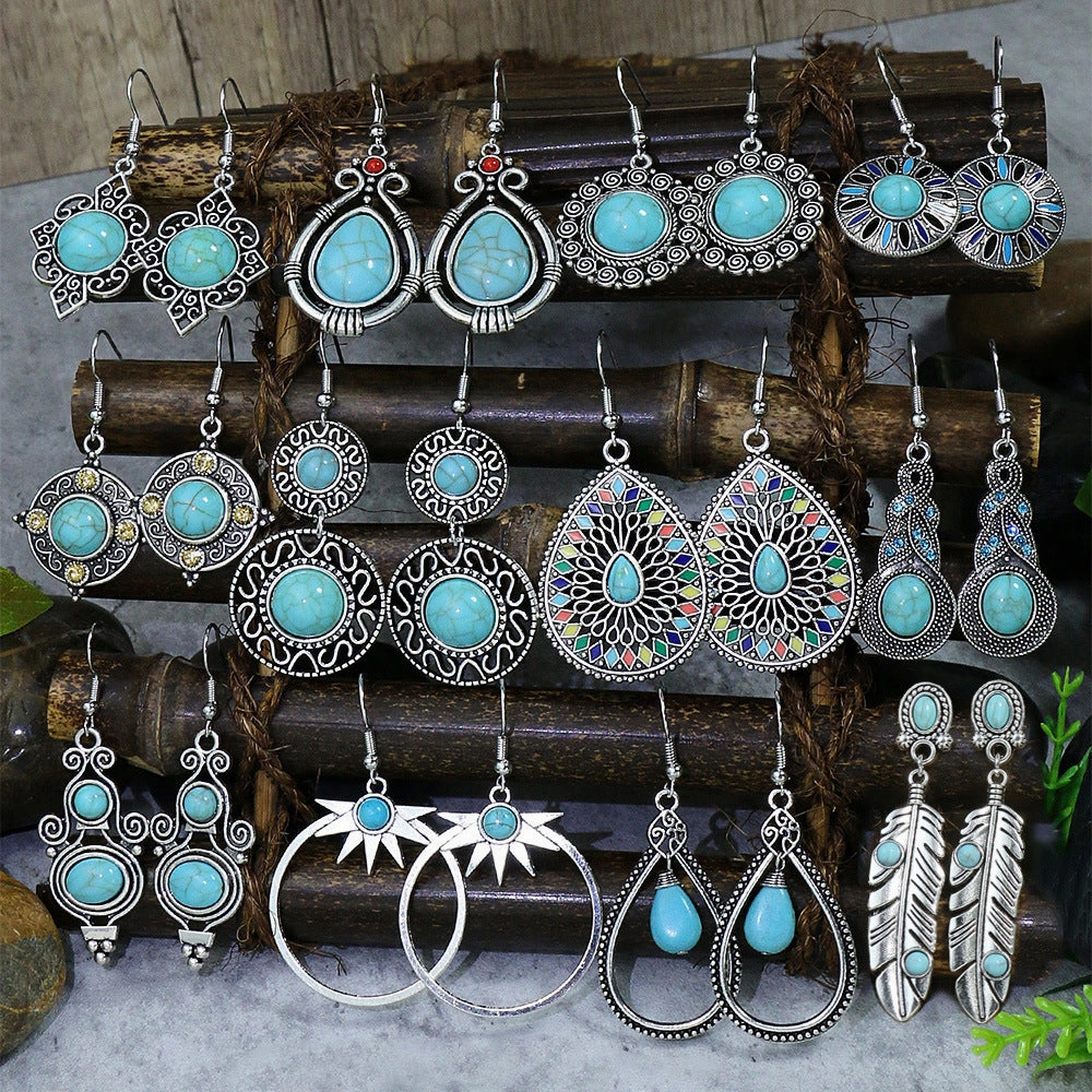 Wholesale Turquoise Bohemian Tassel Geometric Alloy Vintage Earrings