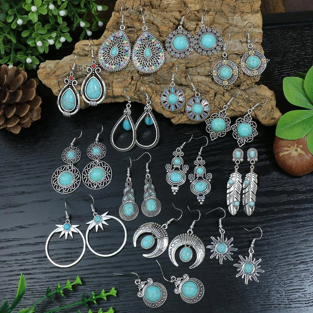 Wholesale Turquoise Bohemian Tassel Geometric Alloy Vintage Earrings