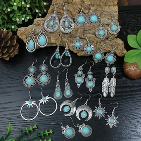 Wholesale Turquoise Bohemian Tassel Geometric Alloy Vintage Earrings