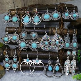 Wholesale Turquoise Bohemian Tassel Geometric Alloy Vintage Earrings