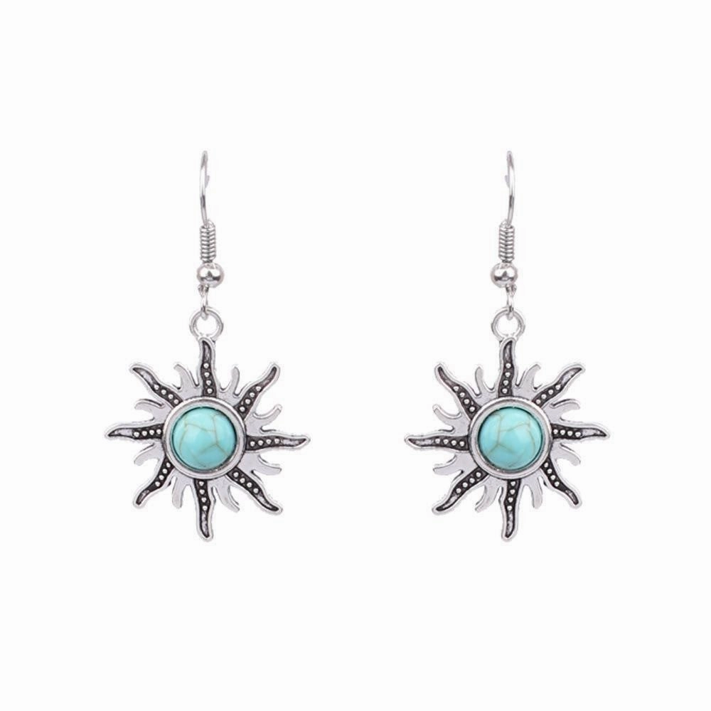 Wholesale Turquoise Bohemian Tassel Geometric Alloy Vintage Earrings