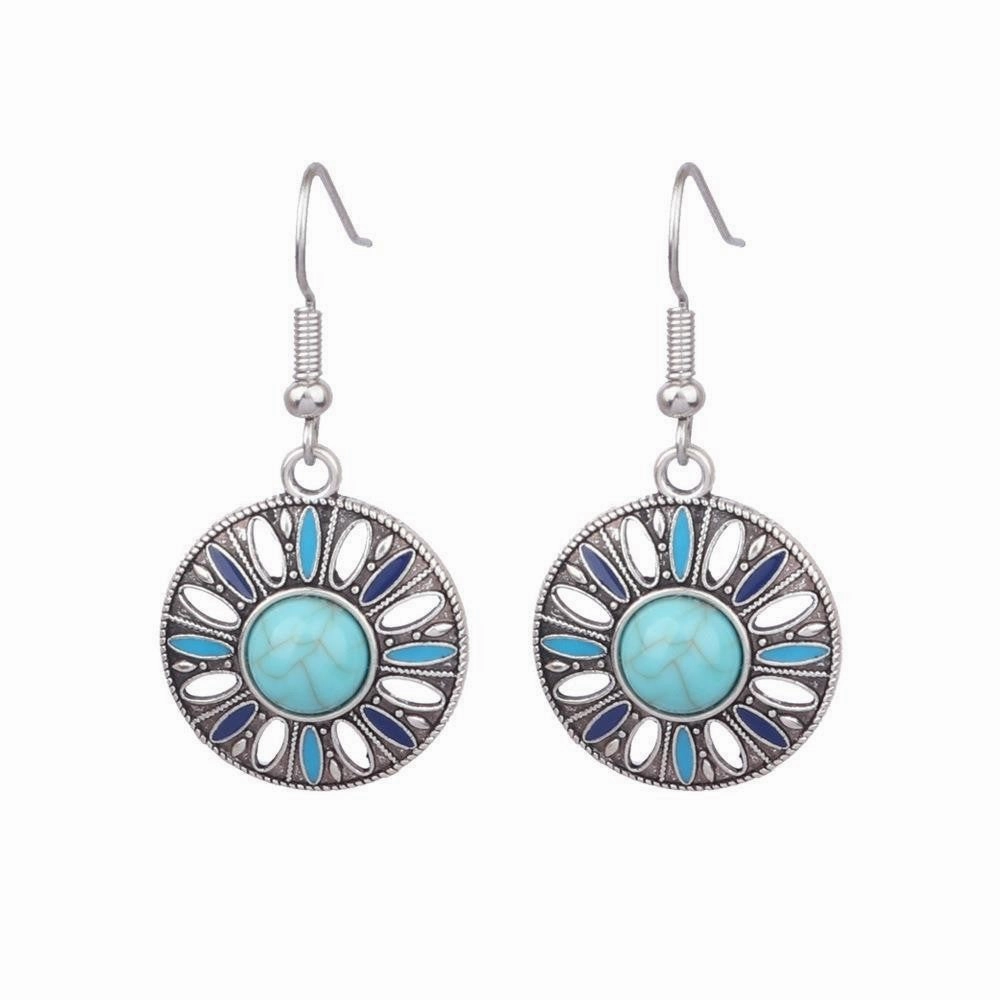 Wholesale Turquoise Bohemian Tassel Geometric Alloy Vintage Earrings