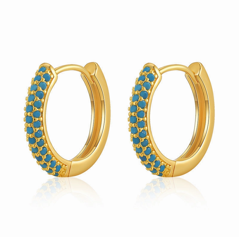 Wholesale Turquoise Brass Plated 18K Real Gold Earrings