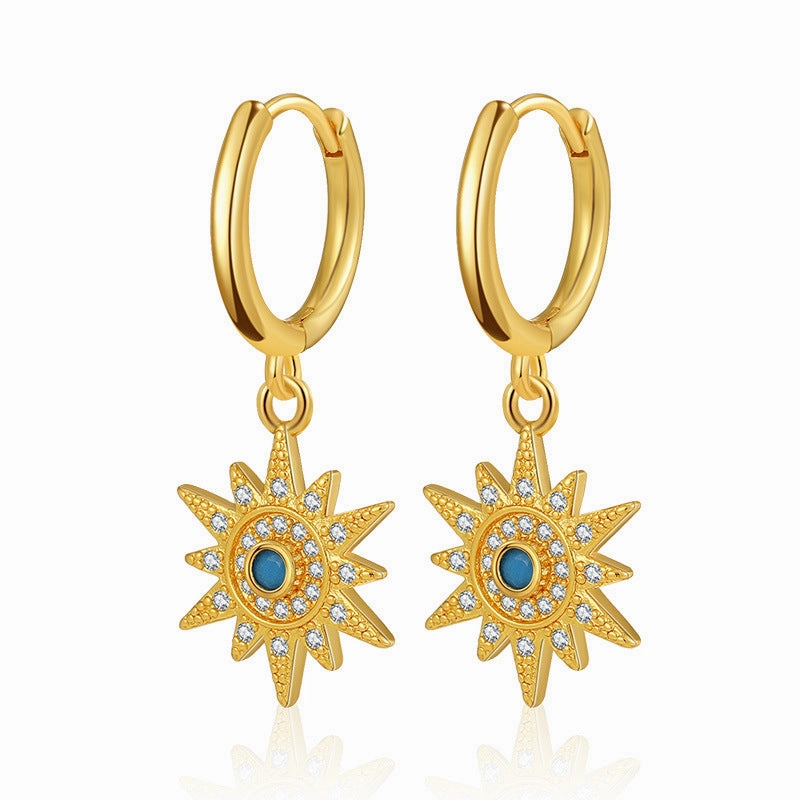 Wholesale Turquoise Brass Plated 18K Real Gold Earrings