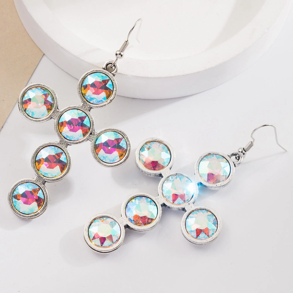 Wholesale Turquoise cross exaggerated earrings bohemian style earrings
