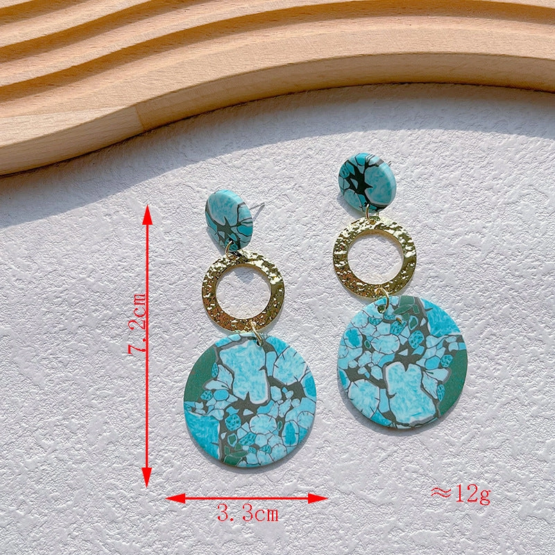 Wholesale Turquoise Geometric Metal Spliced Polymer Clay Earrings