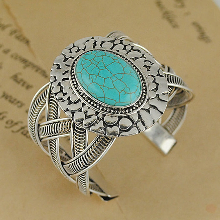 Wholesale Turquoise Hollow Geometric Vintage Wide Bracelet