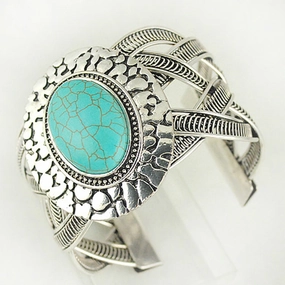 Wholesale Turquoise Hollow Geometric Vintage Wide Bracelet