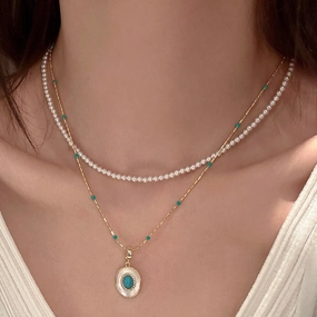 Wholesale Turquoise Pearl Clavicle Necklace