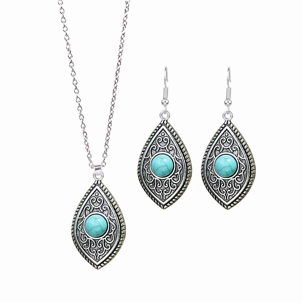 Wholesale Turquoise Pendant Alloy Earrings Jewelry Set
