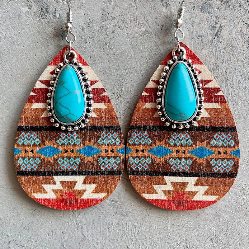 Wholesale Turquoise Pendant Vintage Fashion Western Bohemian Earrings