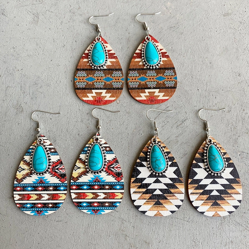 Wholesale Turquoise Pendant Vintage Fashion Western Bohemian Earrings