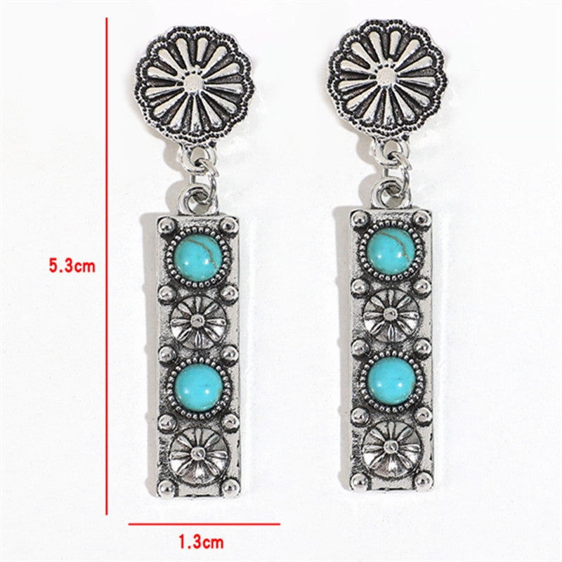 Wholesale Turquoise Rectangular Alloy Earrings
