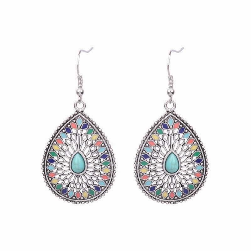 Wholesale Turquoise Tassel Geometric Alloy Earrings