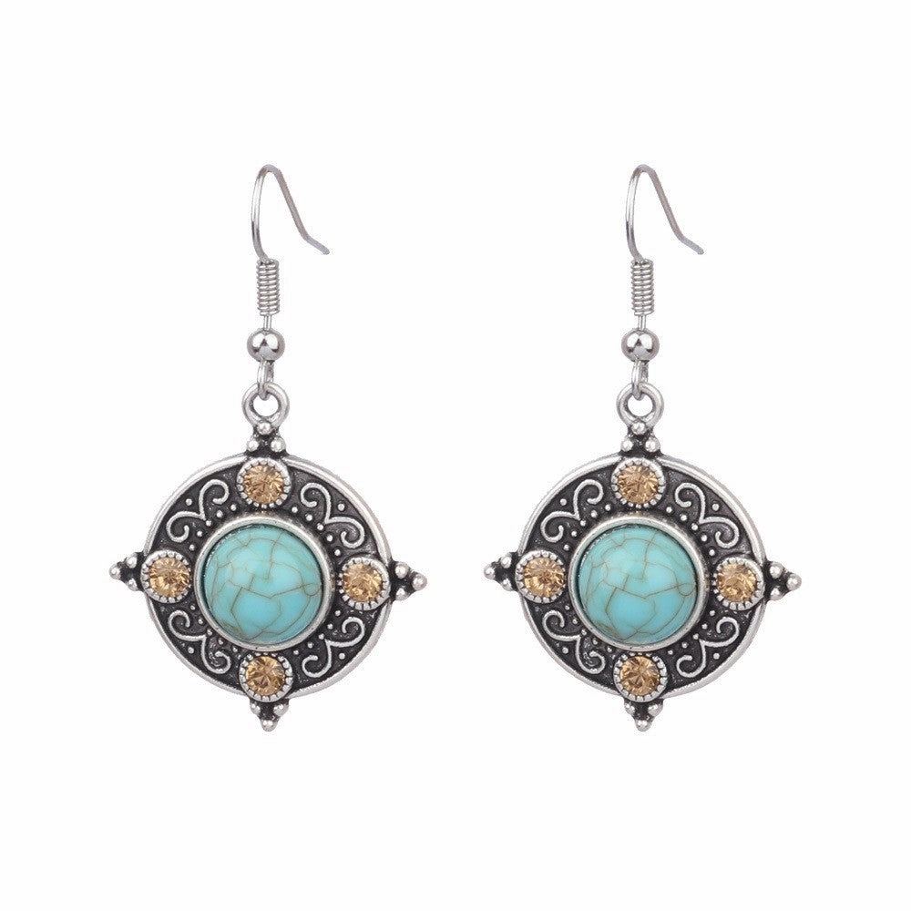 Wholesale Turquoise Tassel Geometric Alloy Earrings